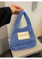 1pc Mini Handbag Nylon Open Closure Summer Hollow Woven Girl S Bag Handbag Seaside Small Mobile Phone Bag Comfortable Suitable For Daily Outings Travel Is A Perfect Gift For Girls