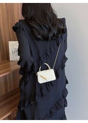 1pc Niche Bag Mini Leather Bag Small Square Bag Love Flower Print Multifunctional Metal Chain Casual Fashion Handbag Suitable For Teenagers To Travel Daily Matching Suitable For Shopping And Daily Use