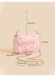 1pc Girls Chiffon Floral Romantic Sweet Crossbody Clutch Bag Versatile For Party And Evening Occasion