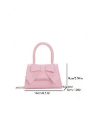 1pc Pu Magnet Closure Mini Fashion Cartoon Cute Sweet Bow Handbag Niche Design For Going Out To Play Change Lipstick Bag Korean Highly Attractive Chain Shoulder Messenger Bag Suitable For Going Out Sc