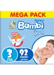 Sanita Bambi Baby Diapers Mega Pack Size 3, Medium, 6-11 KG, 92 Count