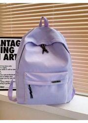 1 PC Back To School Classic Basic Large Capacity School Bag With Laptop Compartment Fashion Versatile All Purpose Backpack Purse Simplicity Solid Color Sports Bag Premium Nylon School Backpack With Ad
