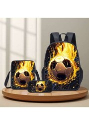 3pcs Set Soccer Themed 3D Printed Backpack Crossbody Bag Pencil Case 16 Inch Schoolbag Outdoor Travel Bag
