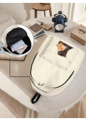 1pc Cute Cat Printed Pocket Backpack Zipper Closure Pocketed Casual Backpack Stylish For Boys And Girls Suitable For School And Outdoor Activities