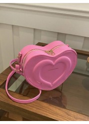 1pc A Cute And Fresh Style Heart Shaped Crossbody Bag Made Of Pu Material With Zipper Closure Adjustable Shoulder Strap And Large Capacity It Is Suitable For Teenagers Whether It Is For Students Daily