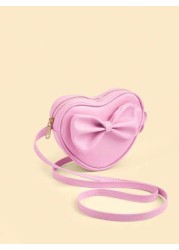 1pc Kids Girls Fashion Heart Bowknot Crossbody Bag Girls Mini Coin Purse