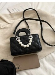 European American Style Embroidered Chain Strap Handbag With Pearls Small Crossbody Purse