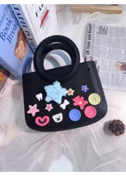 1pc EVA Solid Color Waterproof DIY Tote Bag Beach Basket Fashionable Hollow Out Travel Handbag