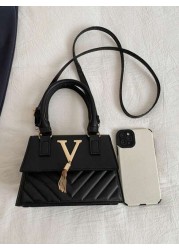 1pc Fashionable And Elegant Messenger Bag Fashionable Messenger Bag Letter Tassel Fashionable Shoulder Small Square Bag Pu Material Fashionable And Versatile Square Bag Shape Can Be Carried By Hand Or