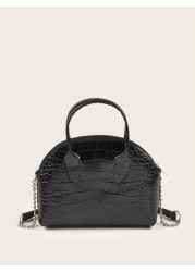 1pc Girls Crocodile Grain PU Shell Handbag Minimalist Chain Shoulder Crossbody Bag