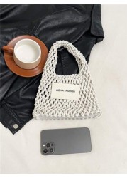 1pc Mini Handbag Nylon Open Closure Summer Hollow Woven Girl S Bag Handbag Seaside Small Mobile Phone Bag Comfortable Suitable For Daily Outings Travel Is A Perfect Gift For Girls
