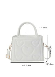 1pc Pu Zipper Opening And Closing Fashionable Small Fresh Love Indentation Handbag Korean Simple Solid Color Versatile Shoulder Messenger Bag Niche Design Comfortable Adjustable Shoulder Strap Versati