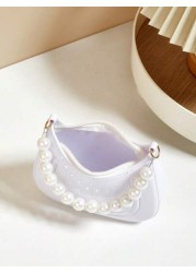 Mini Underarm Bag For Toddler Girls Pearl Decor Zipper Closure Handbag Lovely Gift Bag For Girls