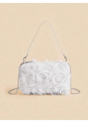 1pc Girls Chiffon Floral Romantic Sweet Crossbody Clutch Bag Versatile For Party And Evening Occasion