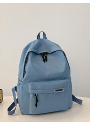1 PC Back To School Classic Basic Large Capacity School Bag With Laptop Compartment Fashion Versatile All Purpose Backpack Purse Simplicity Solid Color Sports Bag Premium Nylon School Backpack With Ad