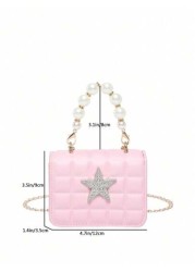 1pc Pu Fashion Simple Sweet Diamond Lattice Pearl Five Pointed Star Hand Held Evening Party Square Bag Niche Design Chain Shoulder Strap Comfortable And Versatile One Shoulder Crossbody Smooth And Not
