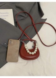 New Korean Style Pearl Handbag With Shoulder Strap Mini Hard Case Moon Decor Accessory Bag Small Women s Purse For Lipstick Coin Key