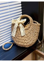 1pc Girls Vacation Style Drawstring Pockets Shoulder Handbag Casual Crossbody Bag Suitable For Summer Vacation