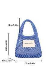 1pc Mini Handbag Nylon Open Closure Summer Hollow Woven Girl S Bag Handbag Seaside Small Mobile Phone Bag Comfortable Suitable For Daily Outings Travel Is A Perfect Gift For Girls