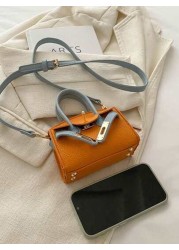 1 Pc New Model Girl s Fashion Retro Color Matching Handbag Pu Material Twist Lock Closure Crossbody Bag Simple And Elegant Casual And Versatile A Must Have For Daily Travel